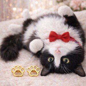 18K Gold Plated Paw Print Stud Earrings Stainless Steel Hypoallergenic Dog Cat